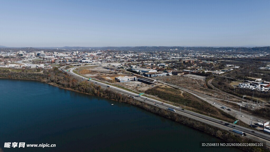 城市滨水风光俯瞰图