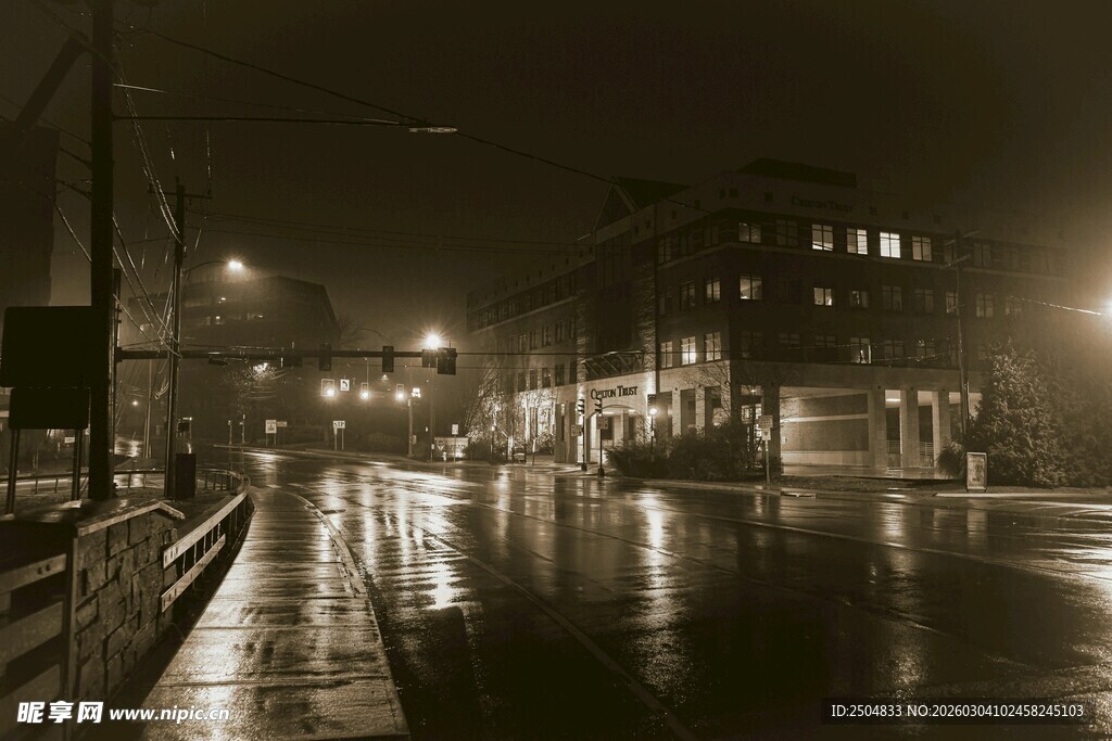 雨夜城市街道 漉漉景象
