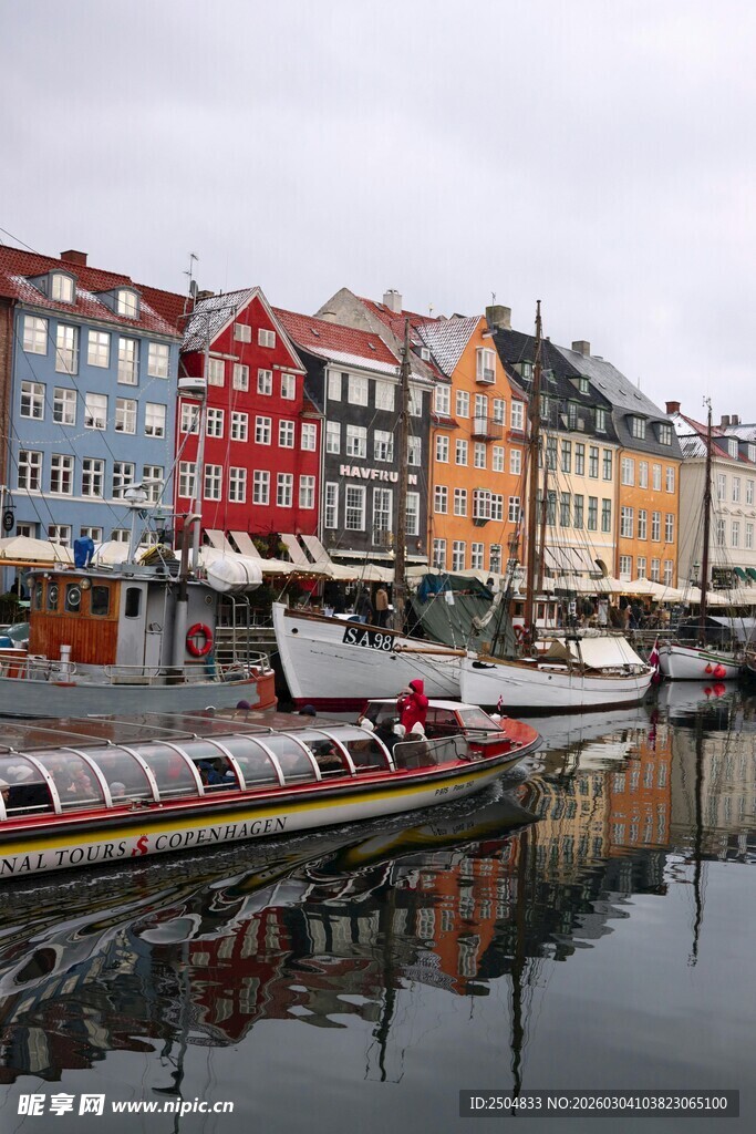 哥本哈根彩色建筑临水风景