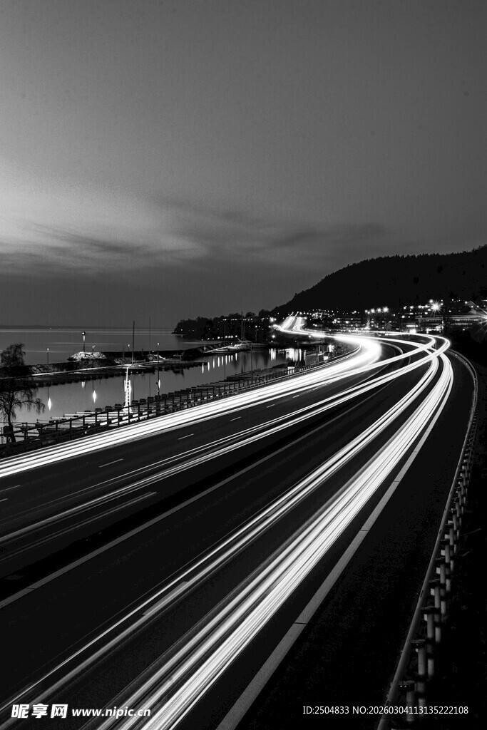 公路光影轨迹夜景画面