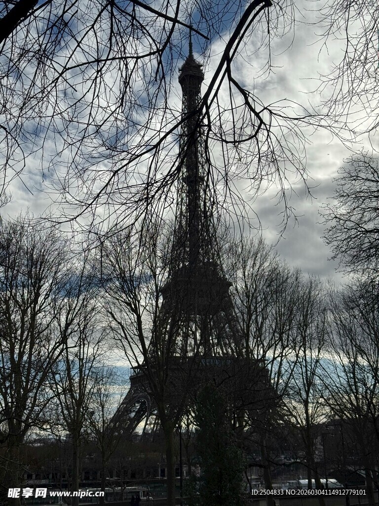 冬日埃菲尔铁塔的萧瑟景致