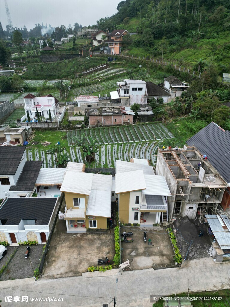 乡村 居俯瞰 田园景致