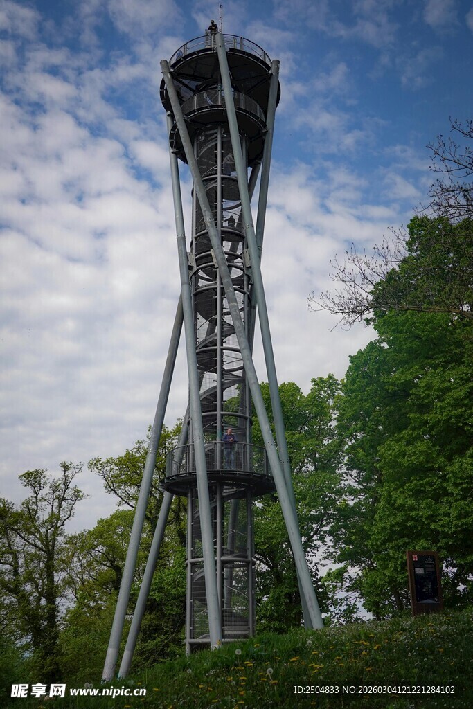 高耸观景塔屹立于绿树间