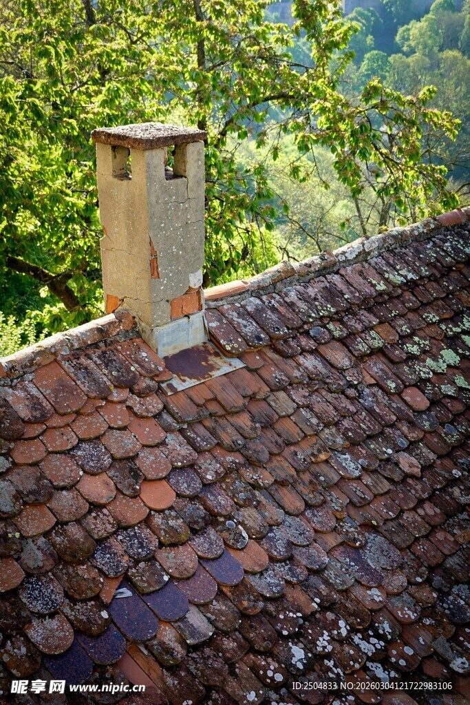 古朴屋顶上的烟囱