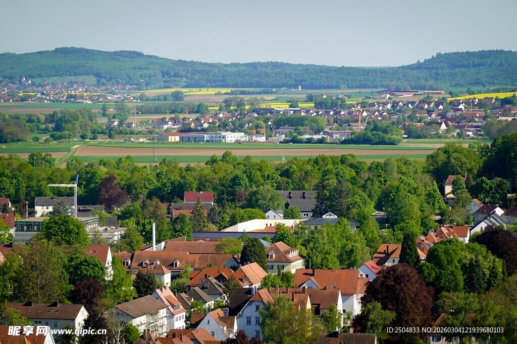 田园小镇风光俯瞰