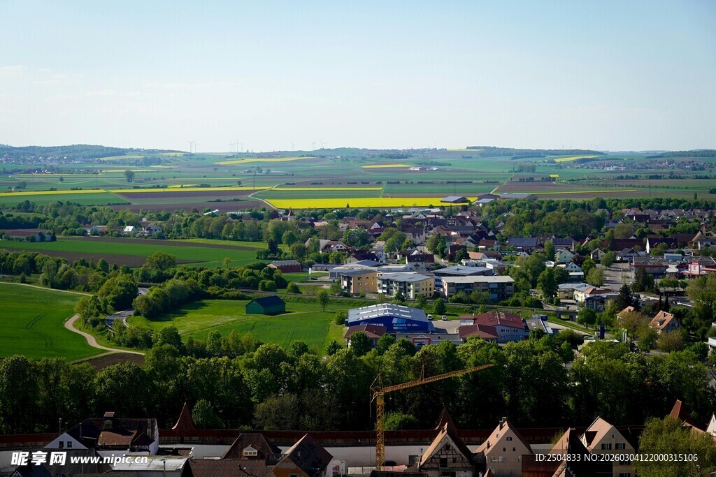 田园小镇风光俯瞰