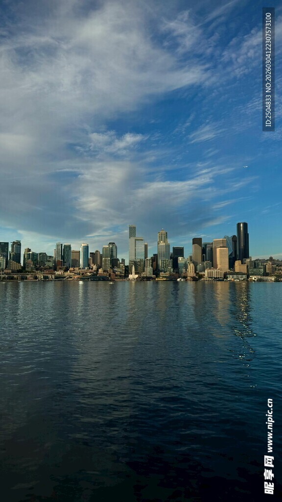 城市天际线与平静水面景观
