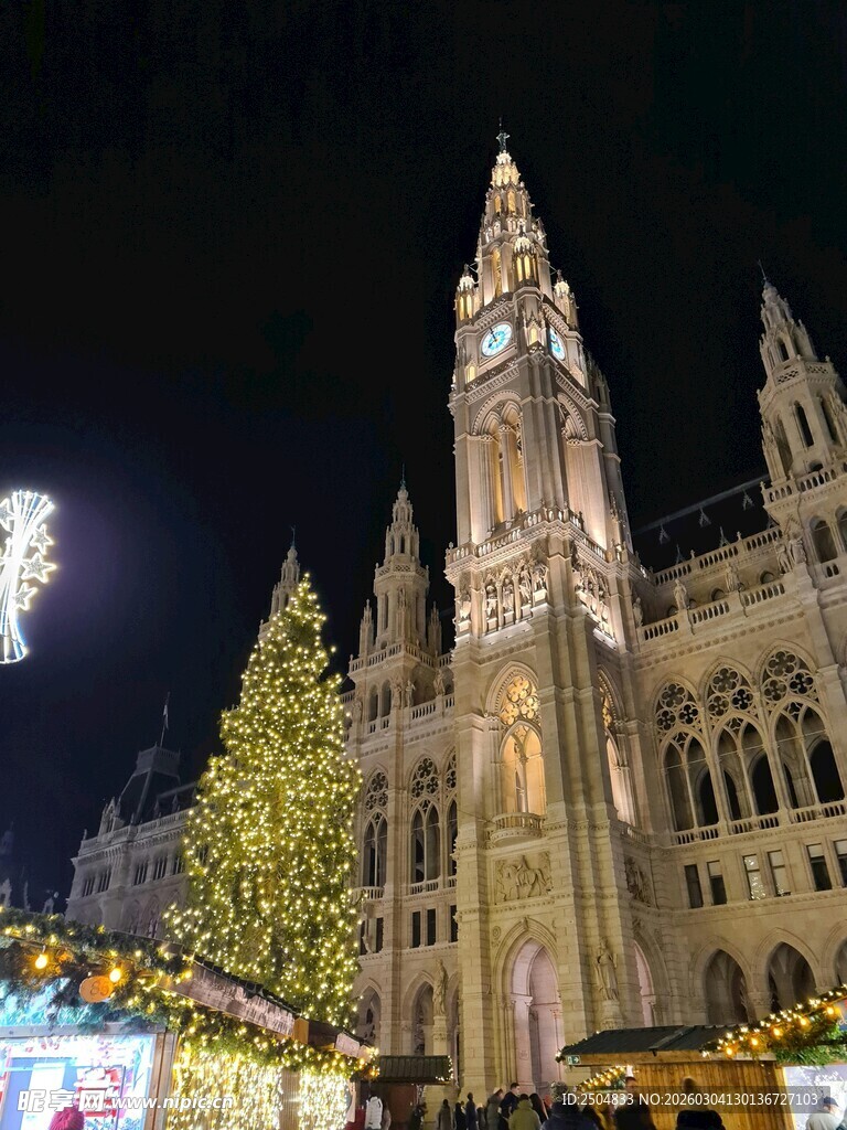 维也纳市政厅夜景圣诞氛围