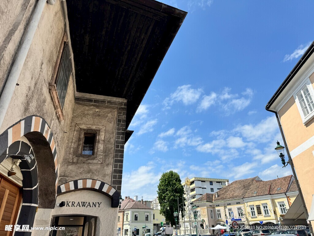  洲小镇古朴建筑景观