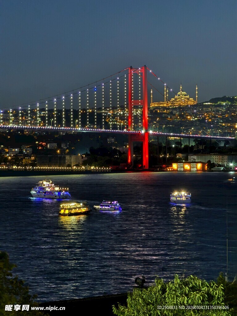 伊斯坦布尔大桥夜景风光