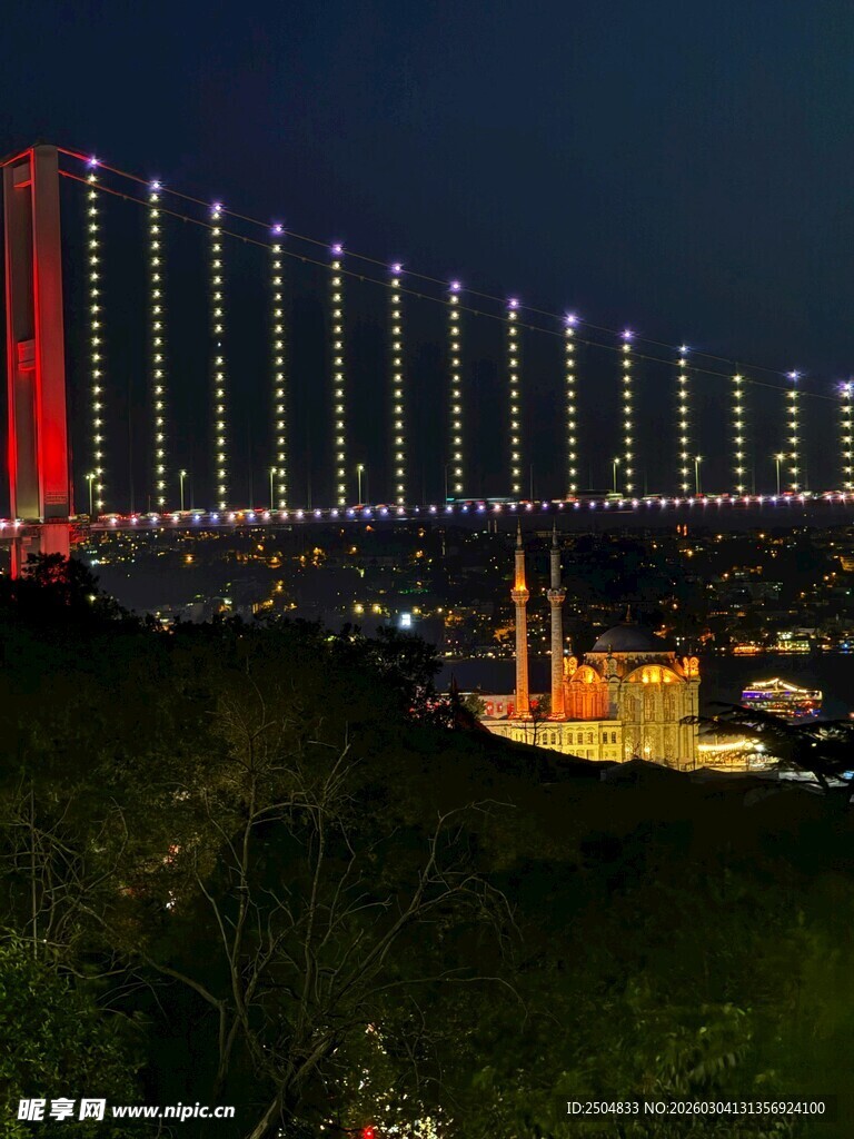 夜晚璀璨大桥夜景图