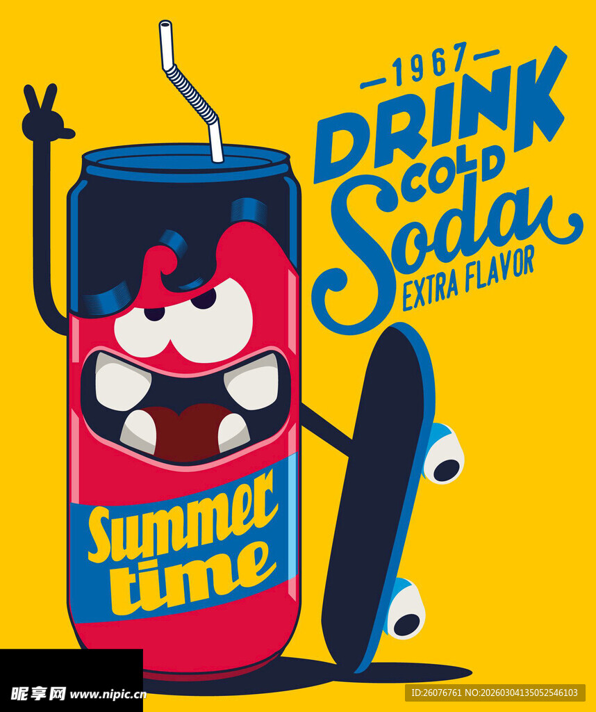 可爱可乐罐玩滑板形象