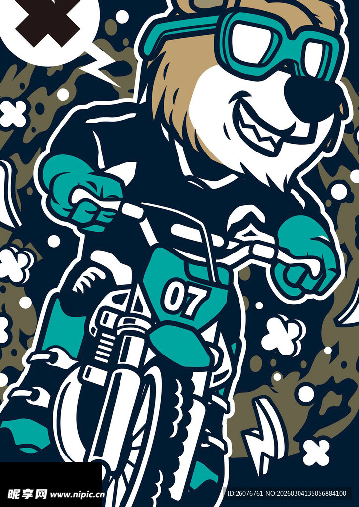 骑摩托的卡通小熊图案