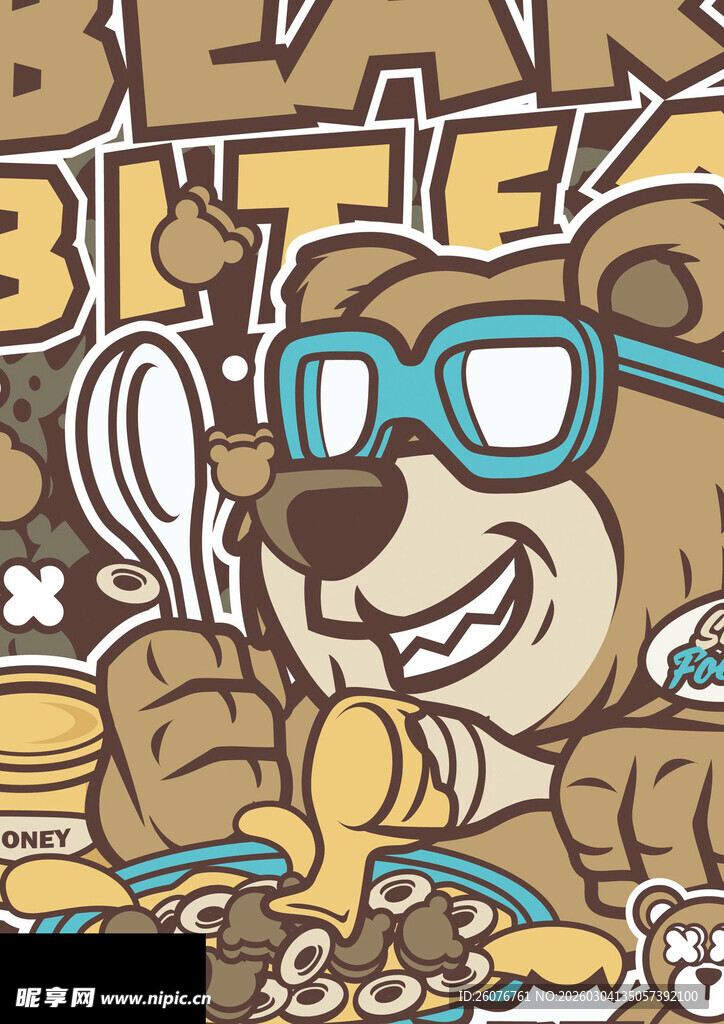 卡通小熊享用花生酱