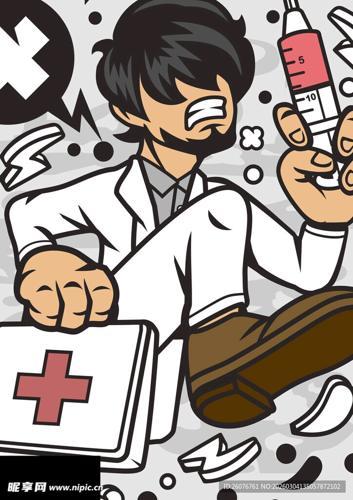 医生手持针管与急救箱