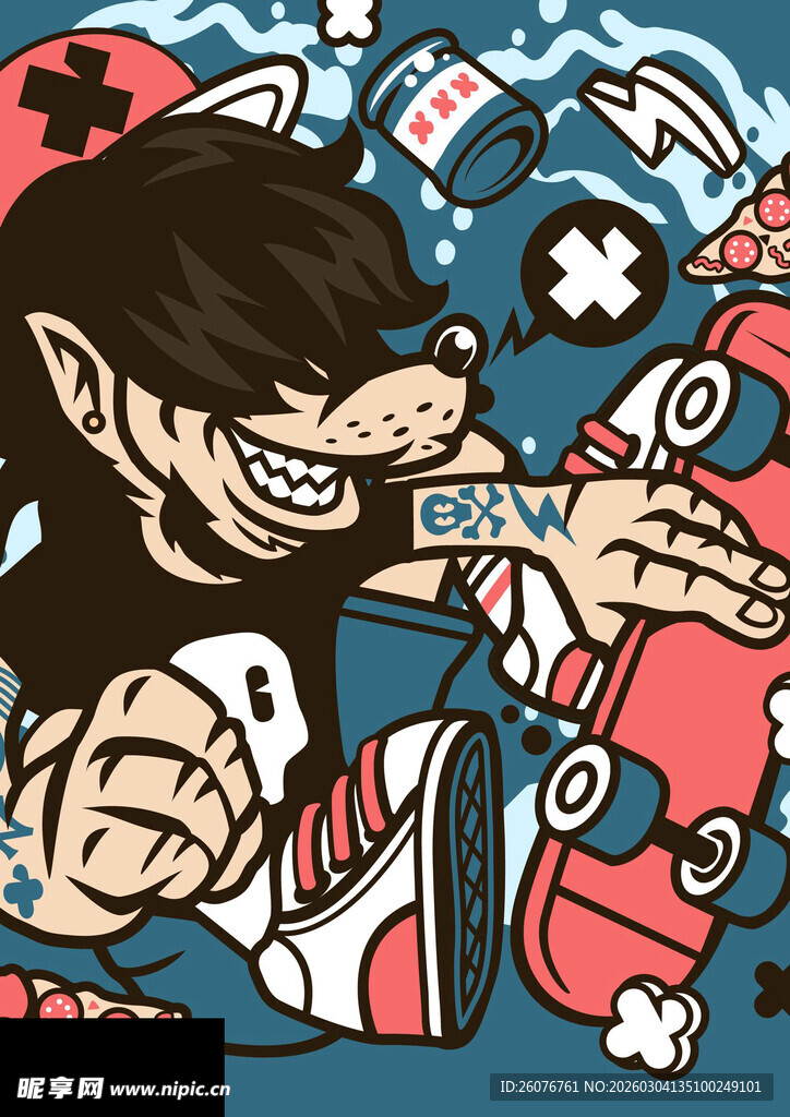 滑板少年酷炫街头风形象