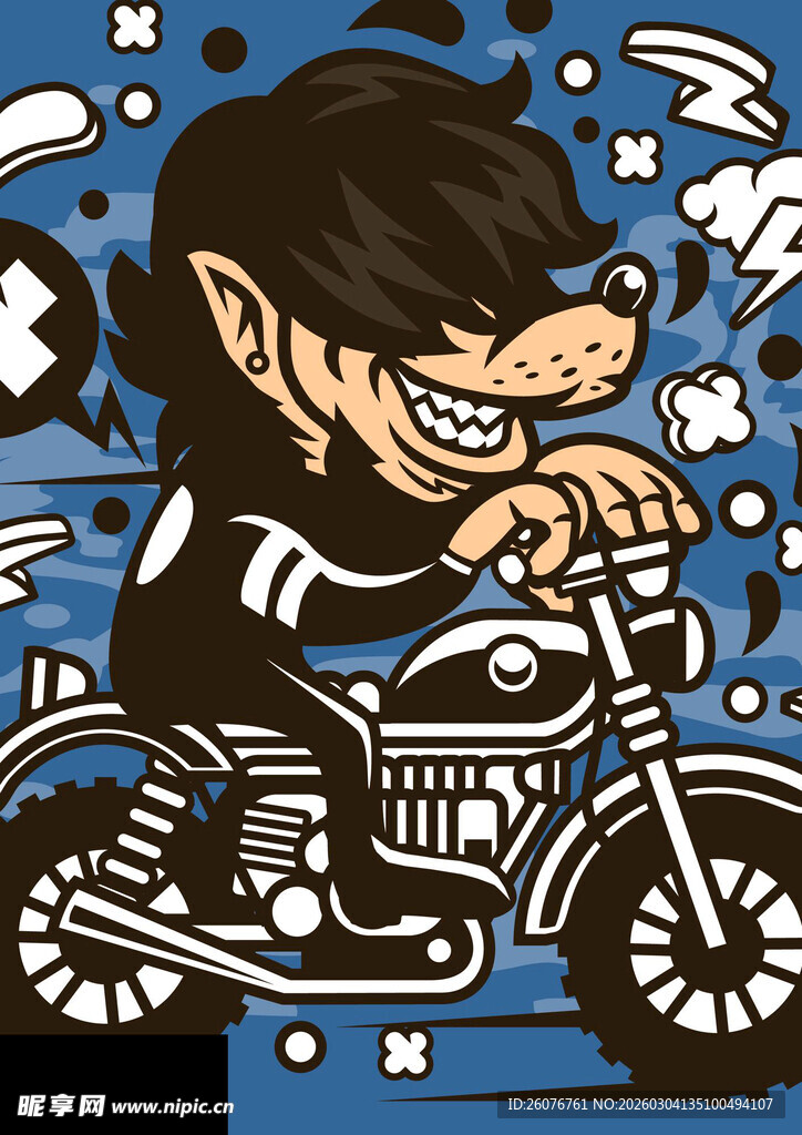 卡通人物骑摩托车酷炫画面