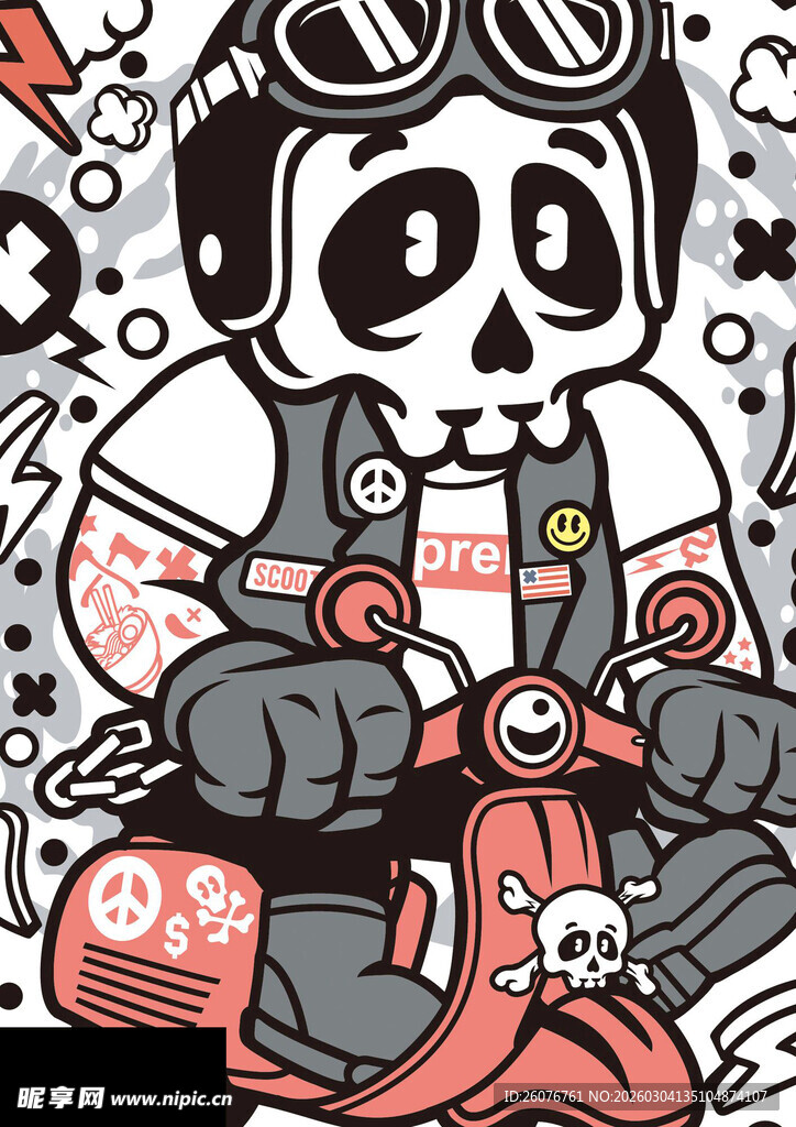 熊猫骑士骑红色机车