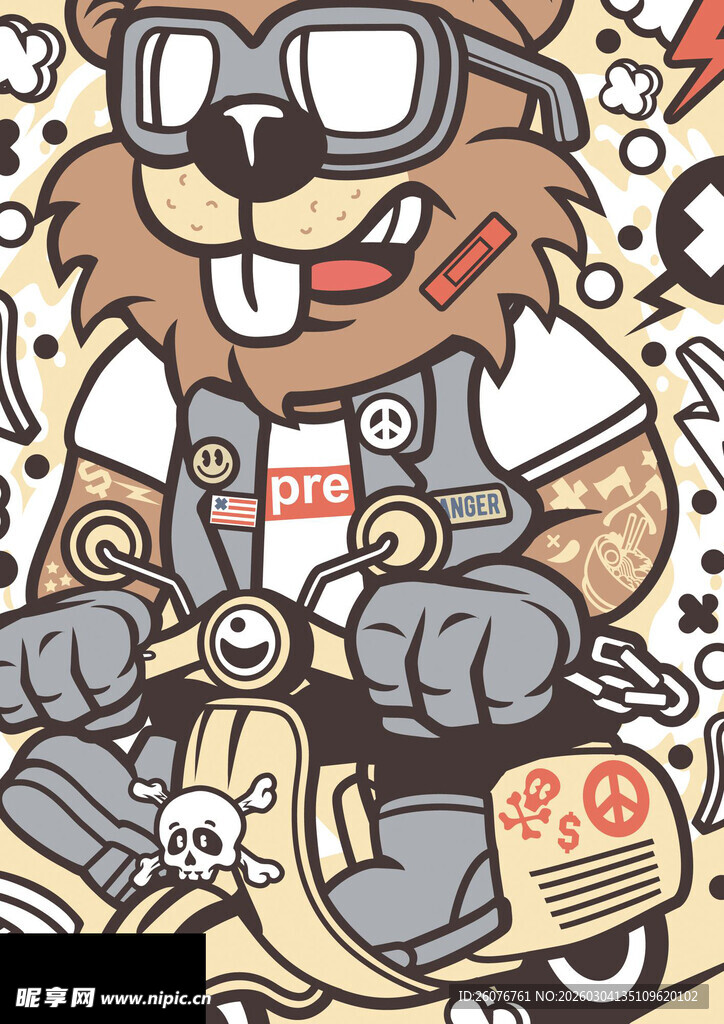 骑摩托的酷萌卡通土拨鼠