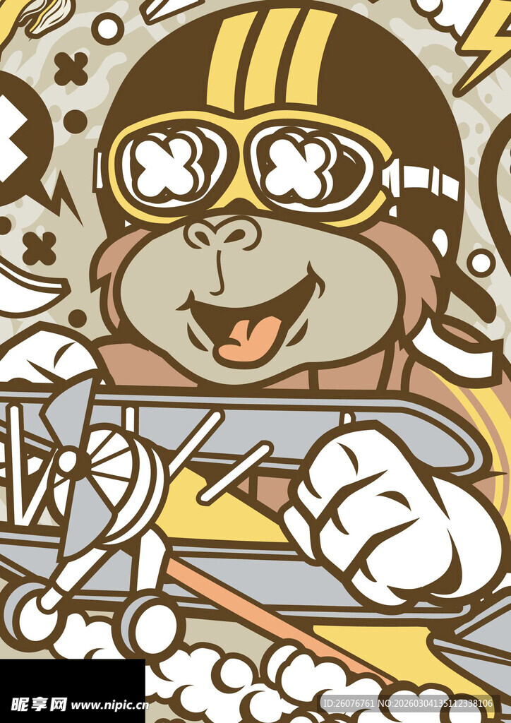 卡通猴子驾驶酷炫飞行器