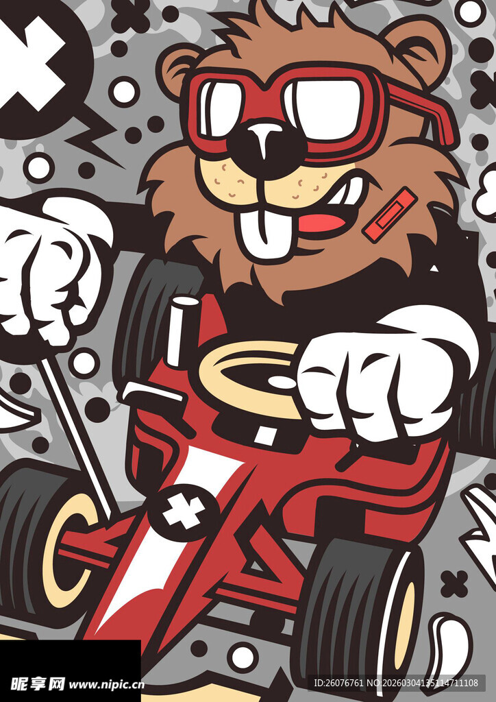 卡通海狸驾驶卡丁车