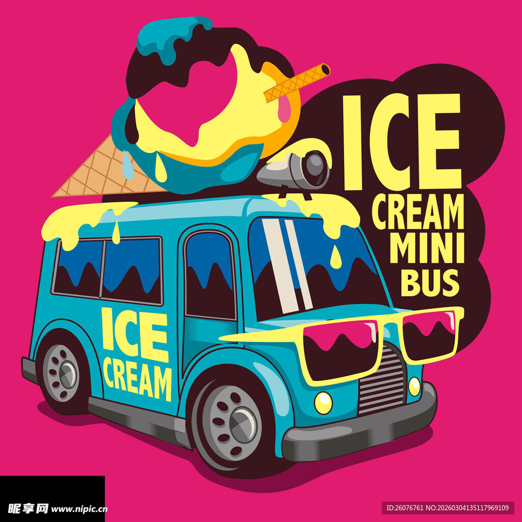 复古冰淇淋巴士插画