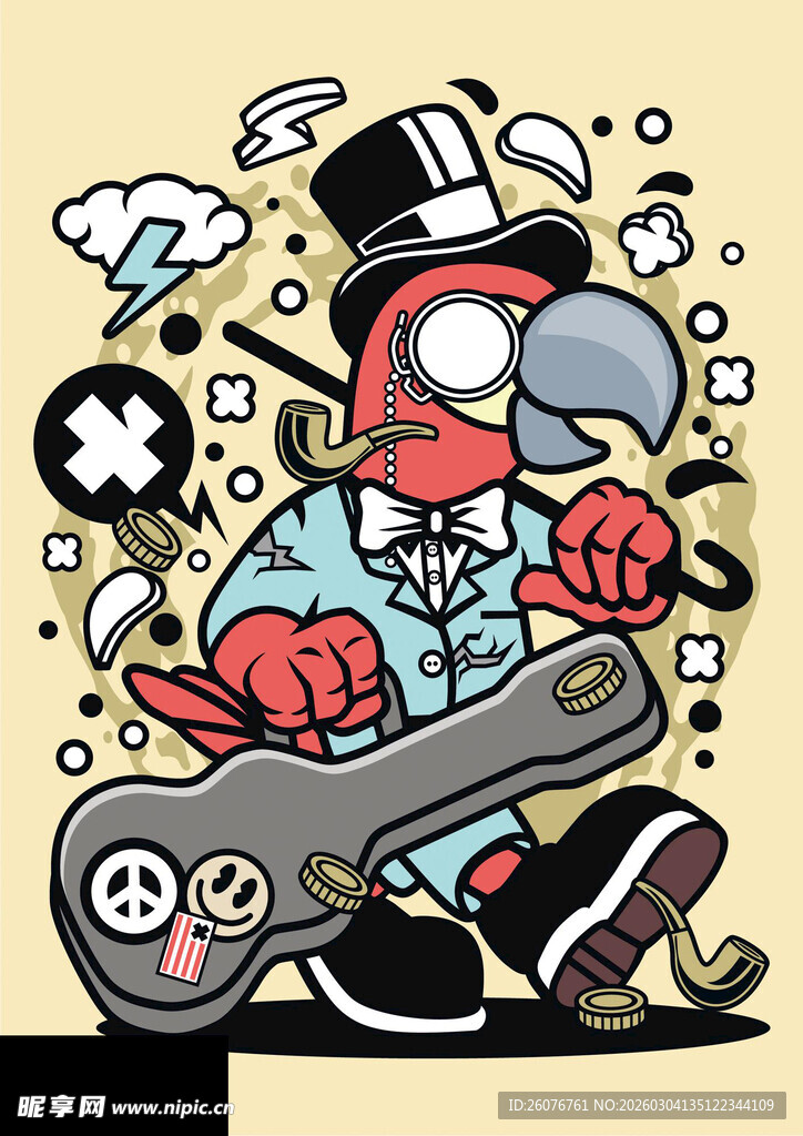 摇滚鹦鹉弹奏酷炫吉他