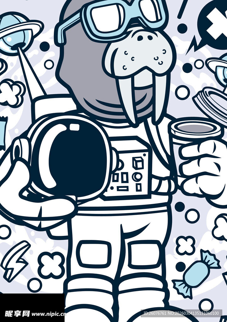 海象宇航员插画创意设计