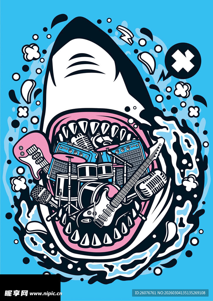 纽约潮流鲨鱼艺术插画