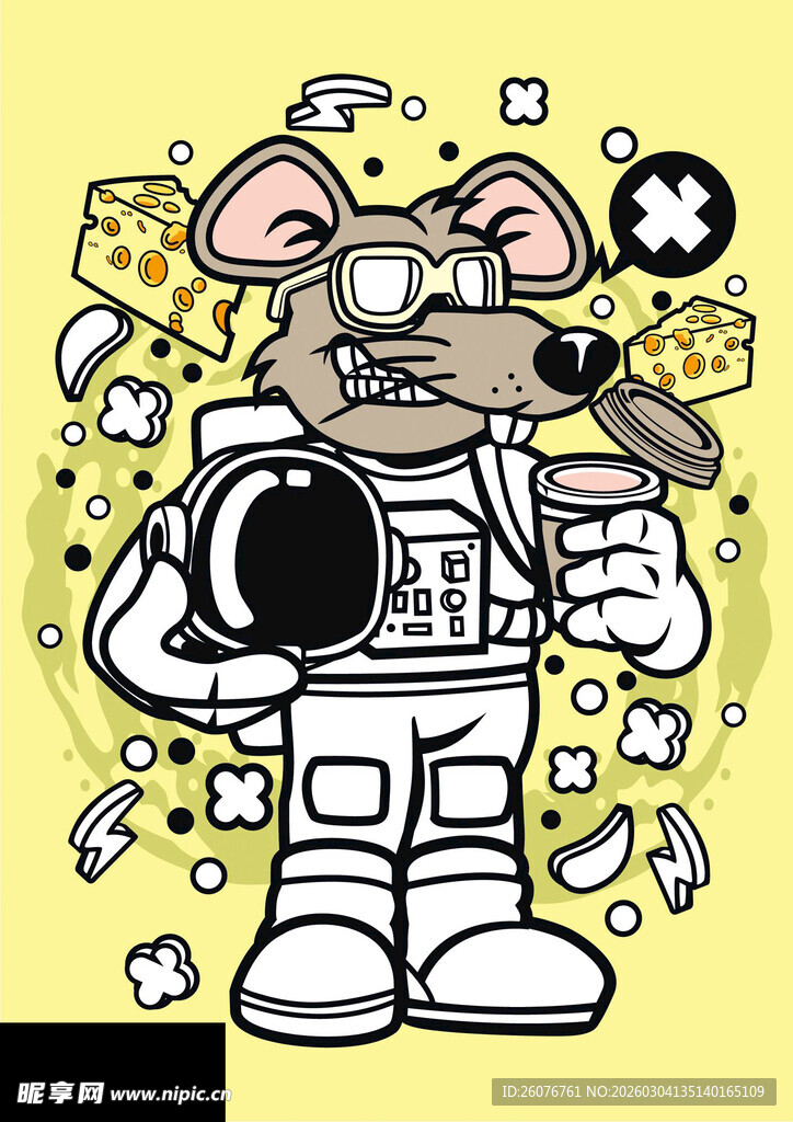 卡通老鼠宇航员形象插画