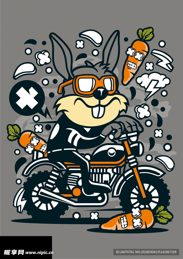 骑摩托的酷炫兔子
