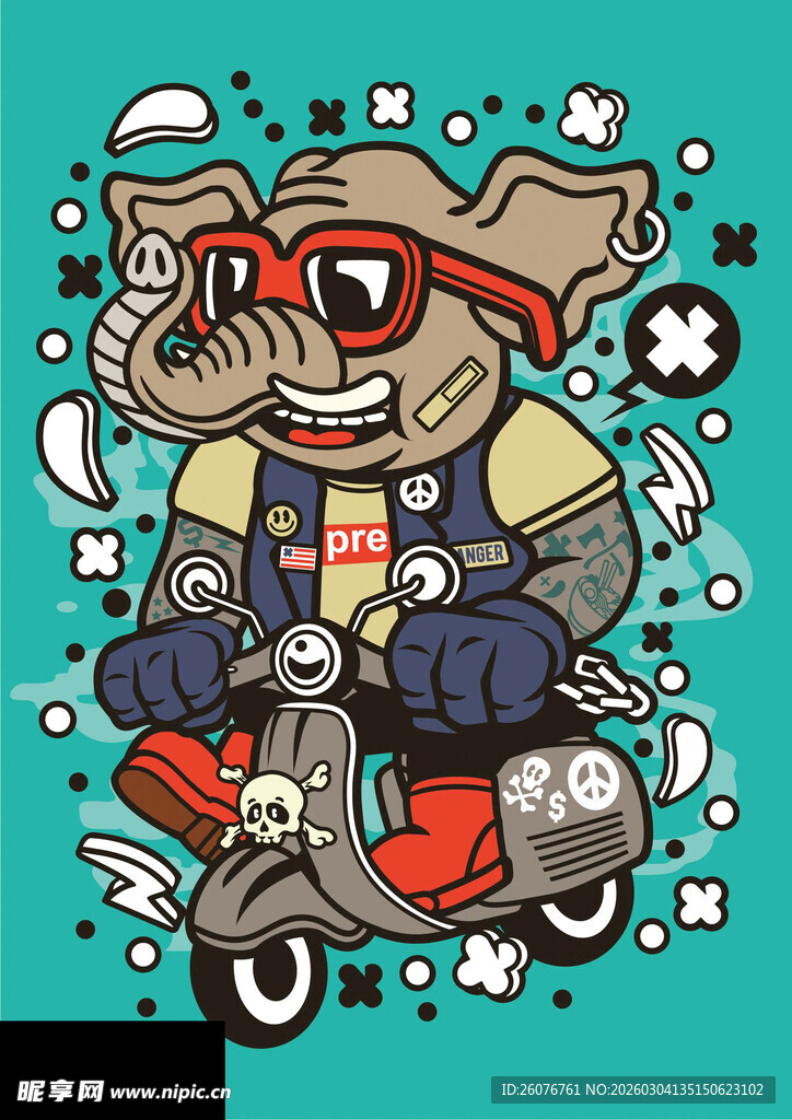 骑摩托的酷炫卡通狗狗