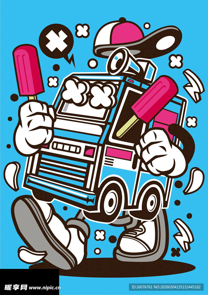 卡通风格的酷炫冰淇淋车