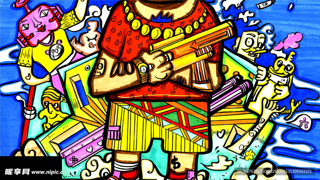 街头涂鸦风格的多彩人物画