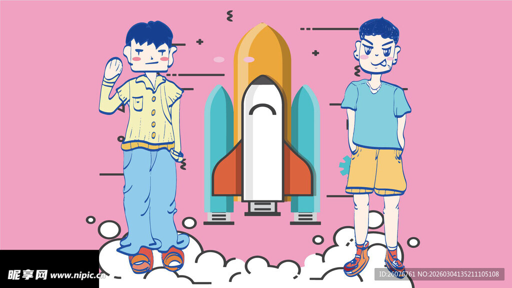 男孩与火箭的趣味画面