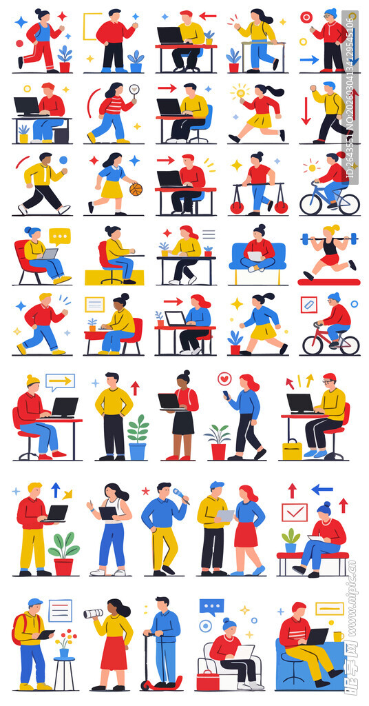 卡通人物运动办公UI图标系列