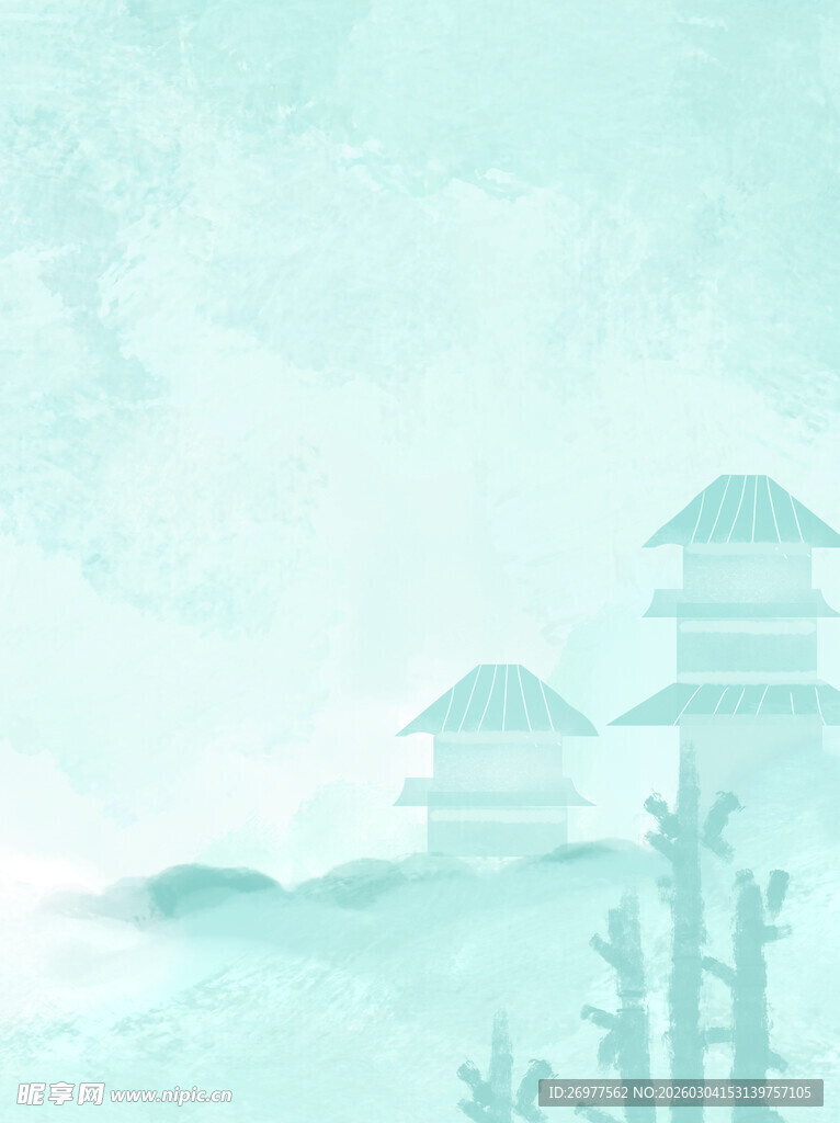 水墨风中式山水亭阁图景