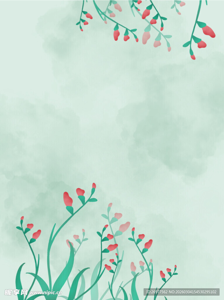 清新手绘花草背景 