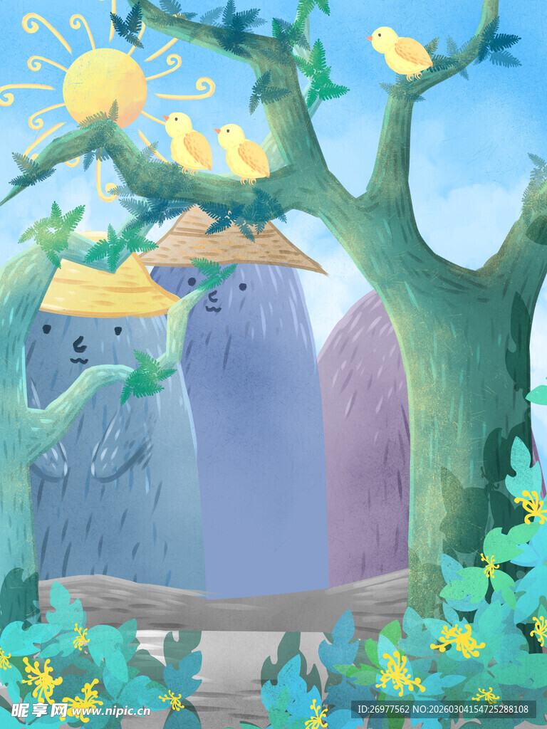 童话风树屋场景插画