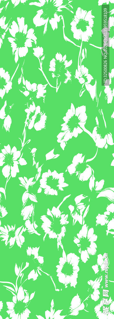 绿色底白色小花图案