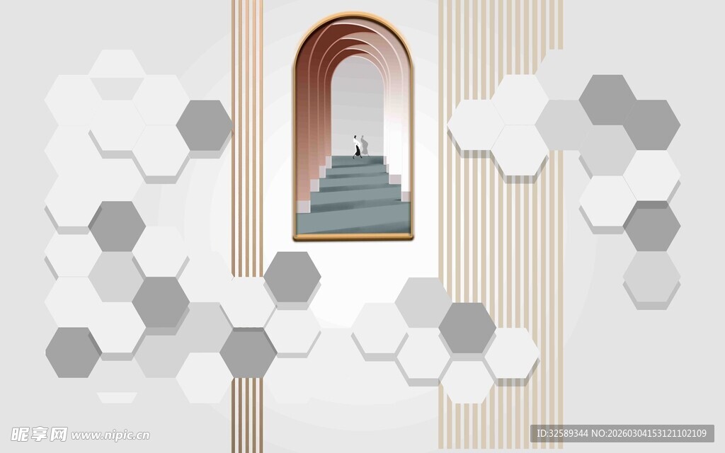 几何元素装饰的拱形门场景