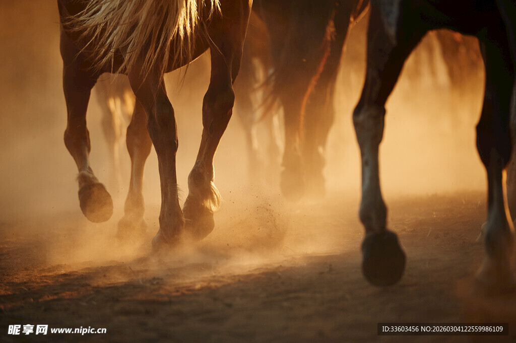 奔腾骏马扬起尘土