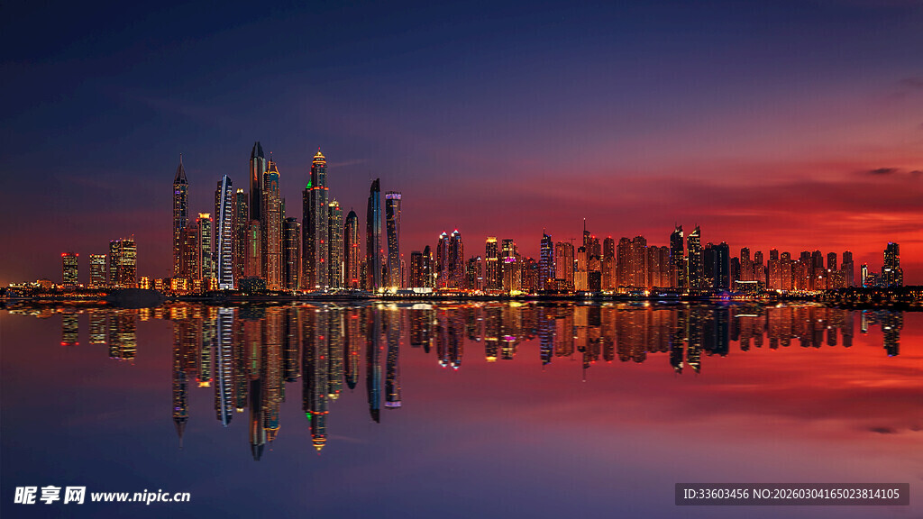 迪拜城市黄昏天际线美景