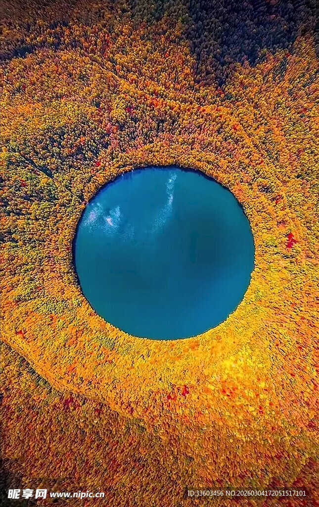 圆形蓝洞下的金黄地貌