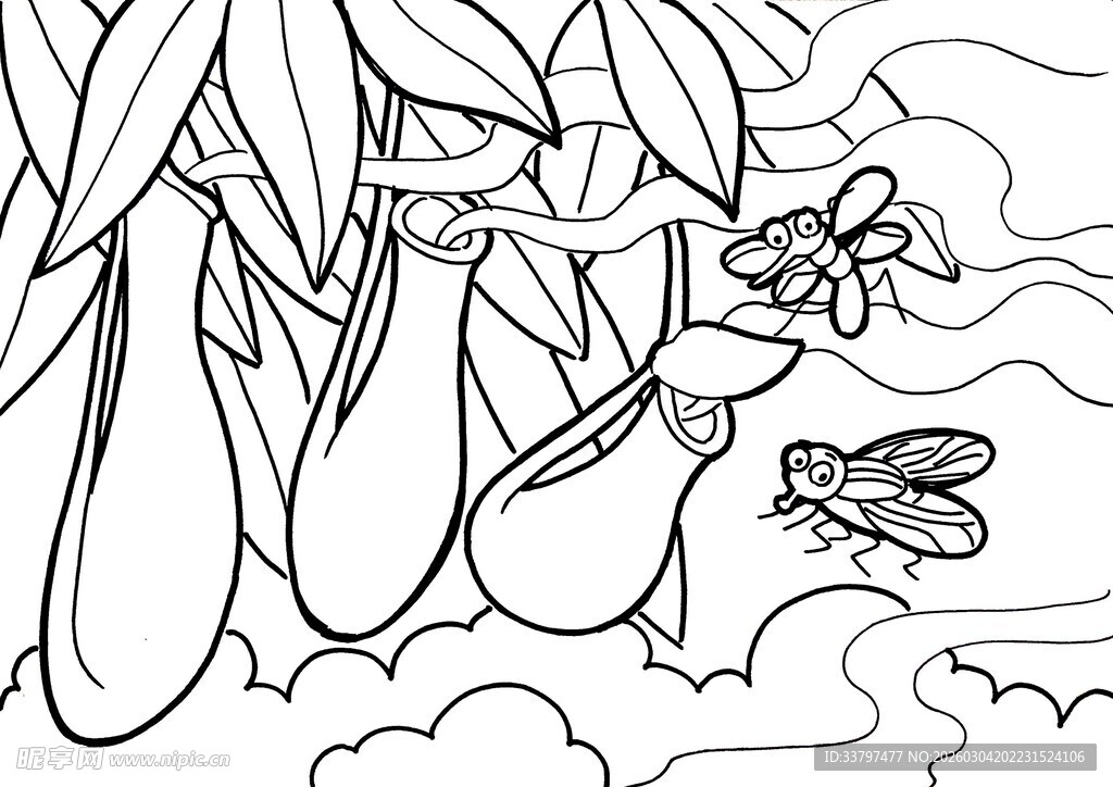 夏日蜻蜓与植物简笔画