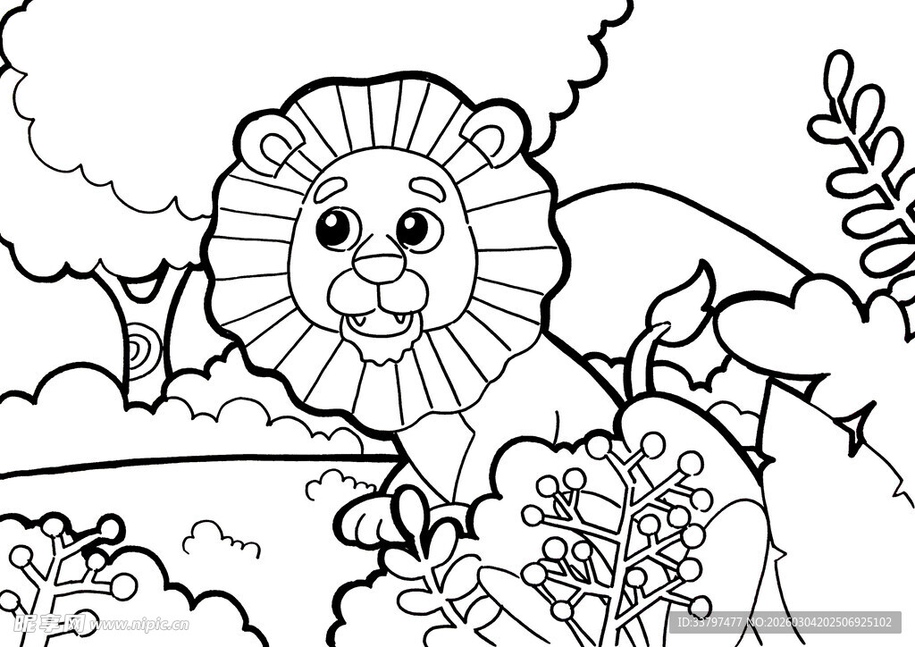 森林中的可爱狮子简笔画