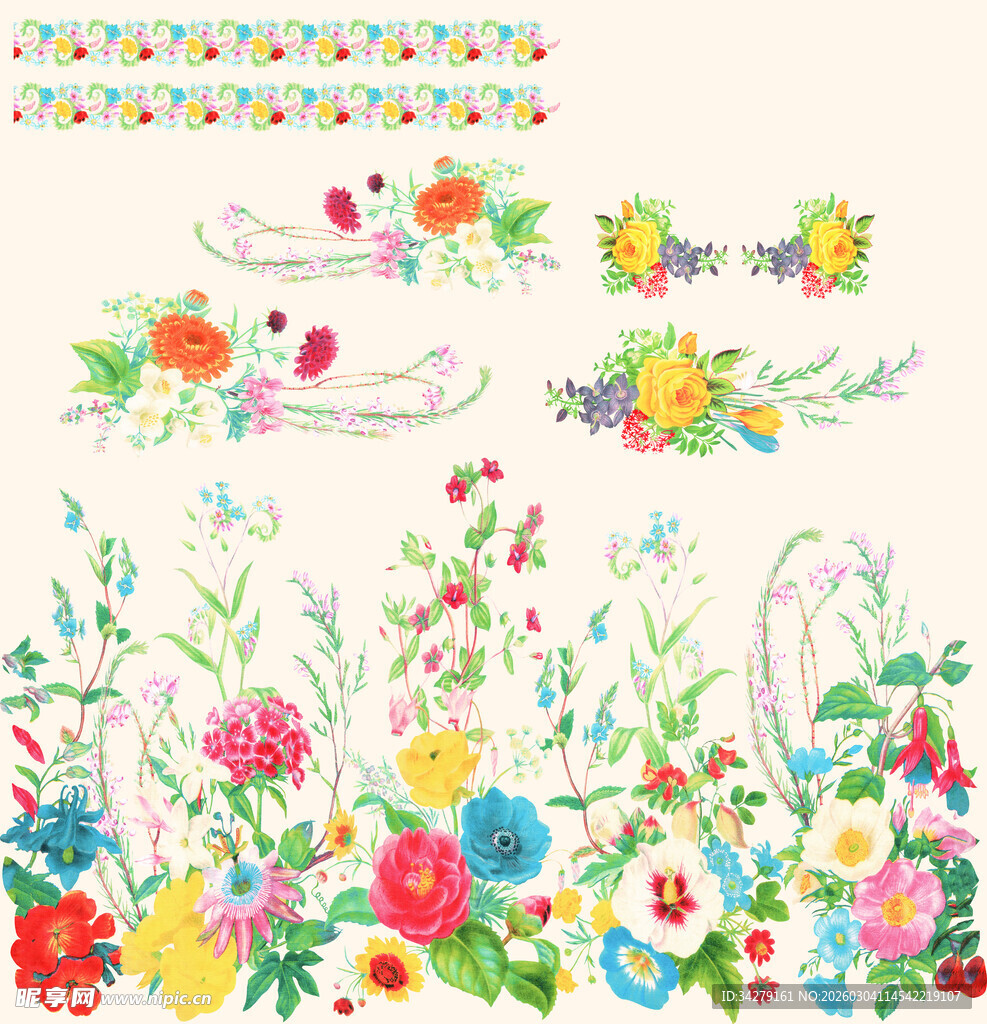 多彩花卉图案设计素材