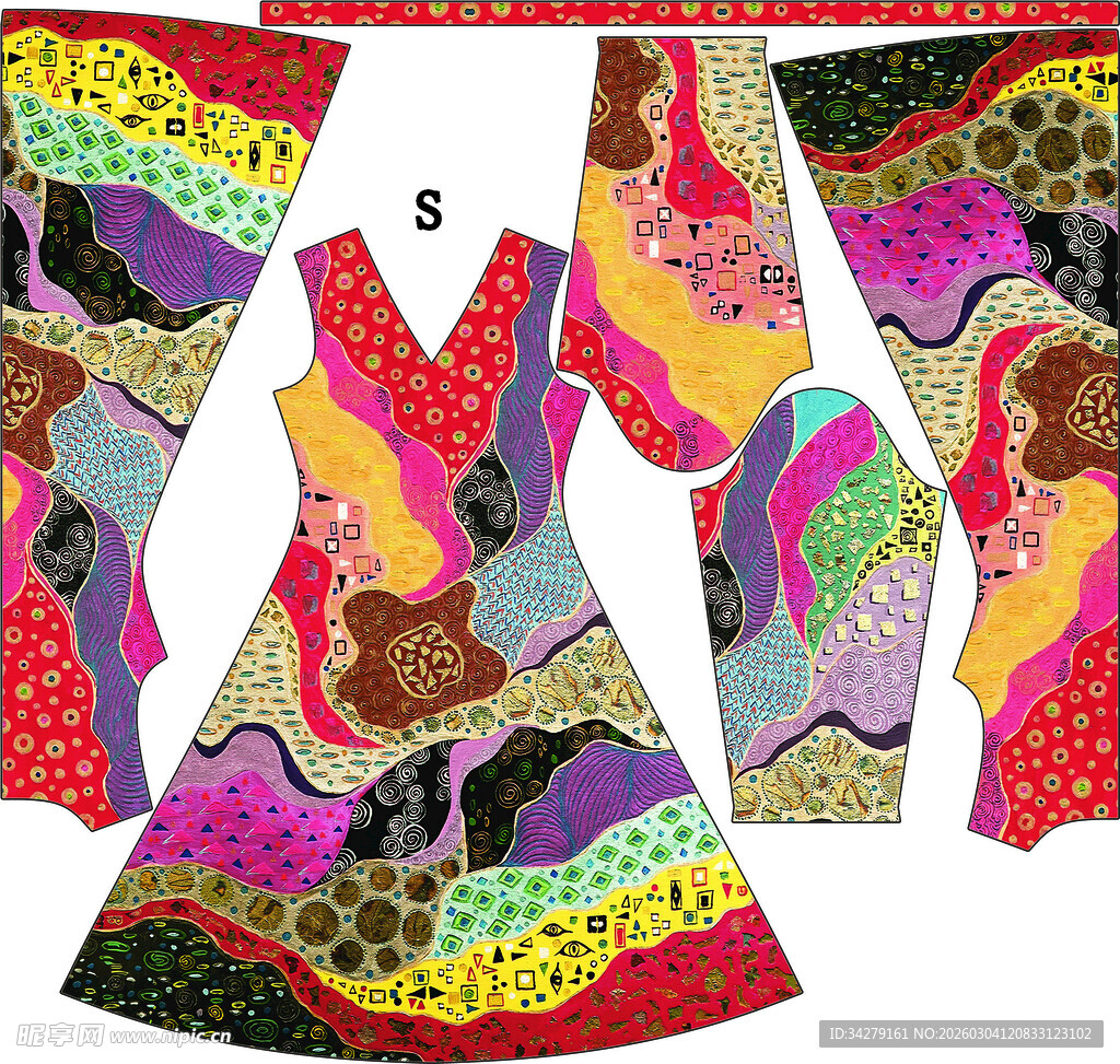 多彩民族风连衣裙设计图