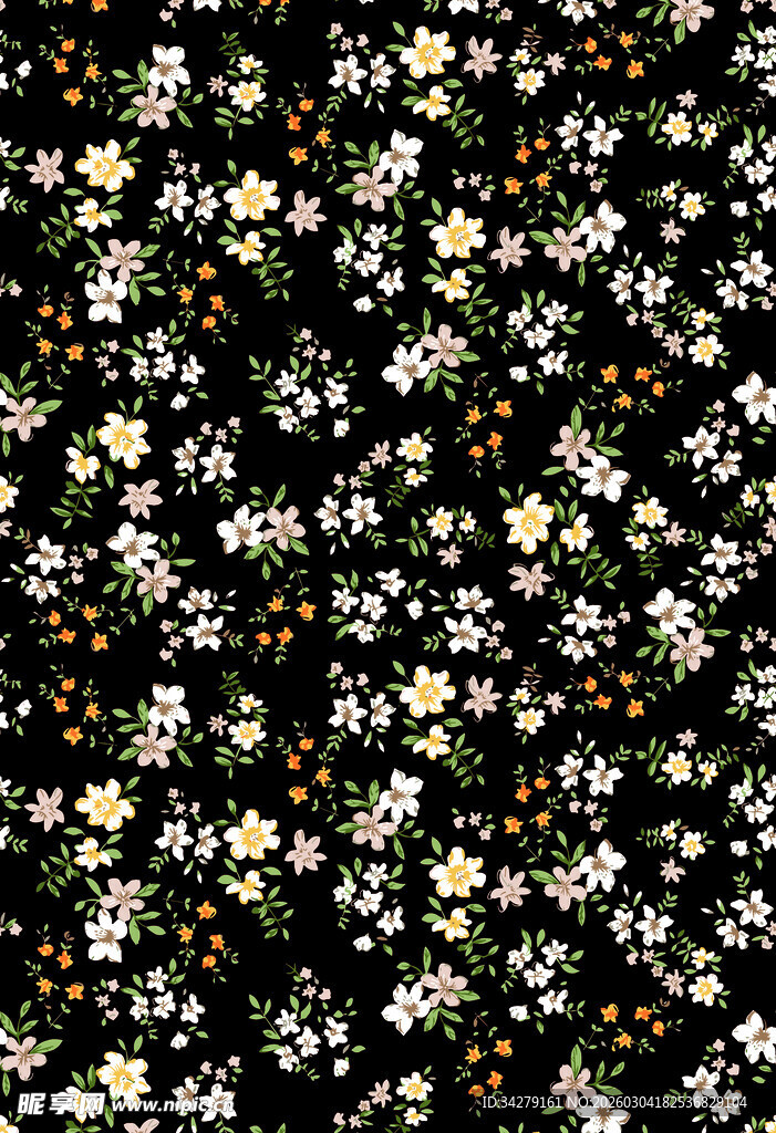 黑色背景小碎花图案