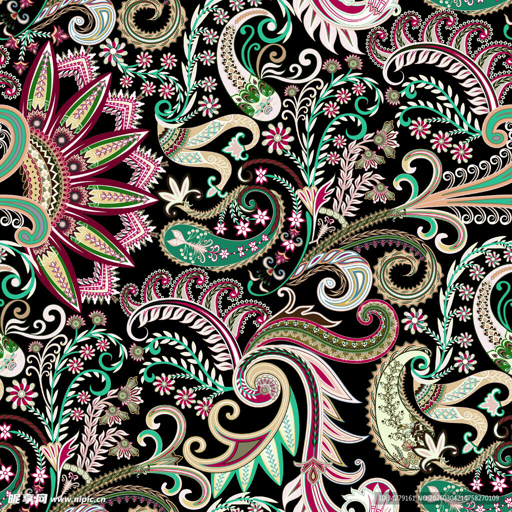 多彩佩斯利花纹图案